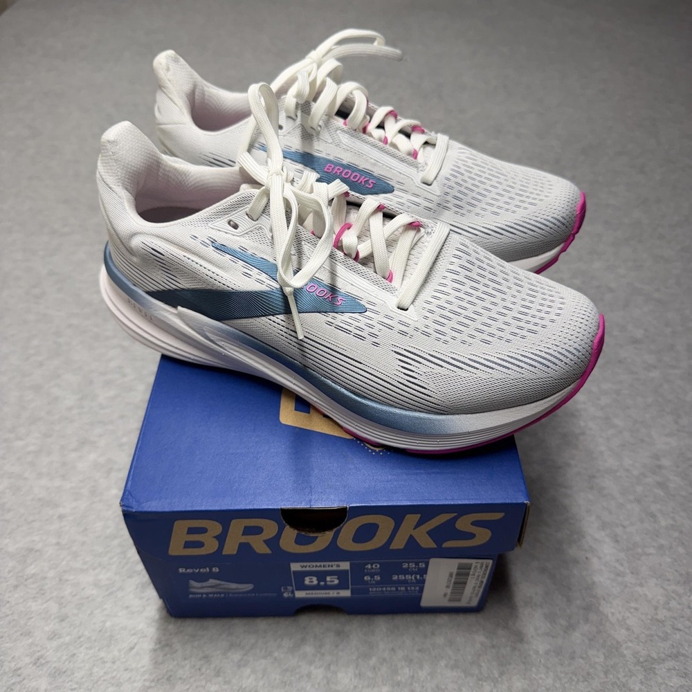 Brooks Revel 8 Shoes Womens 8.5 White Moonlight Pink Running Cushion 1204561B132